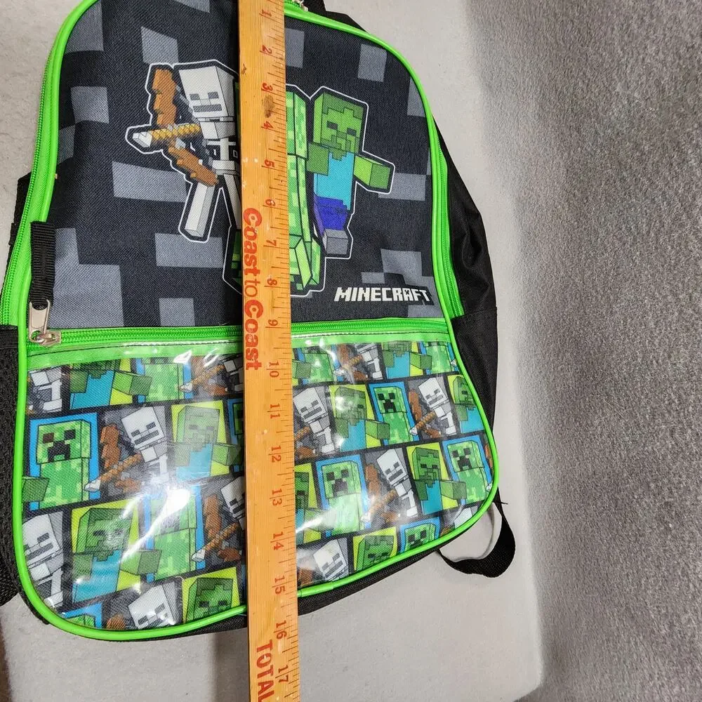 Children's Minecraft Character School Back Pack Book Bag Design Black-Green